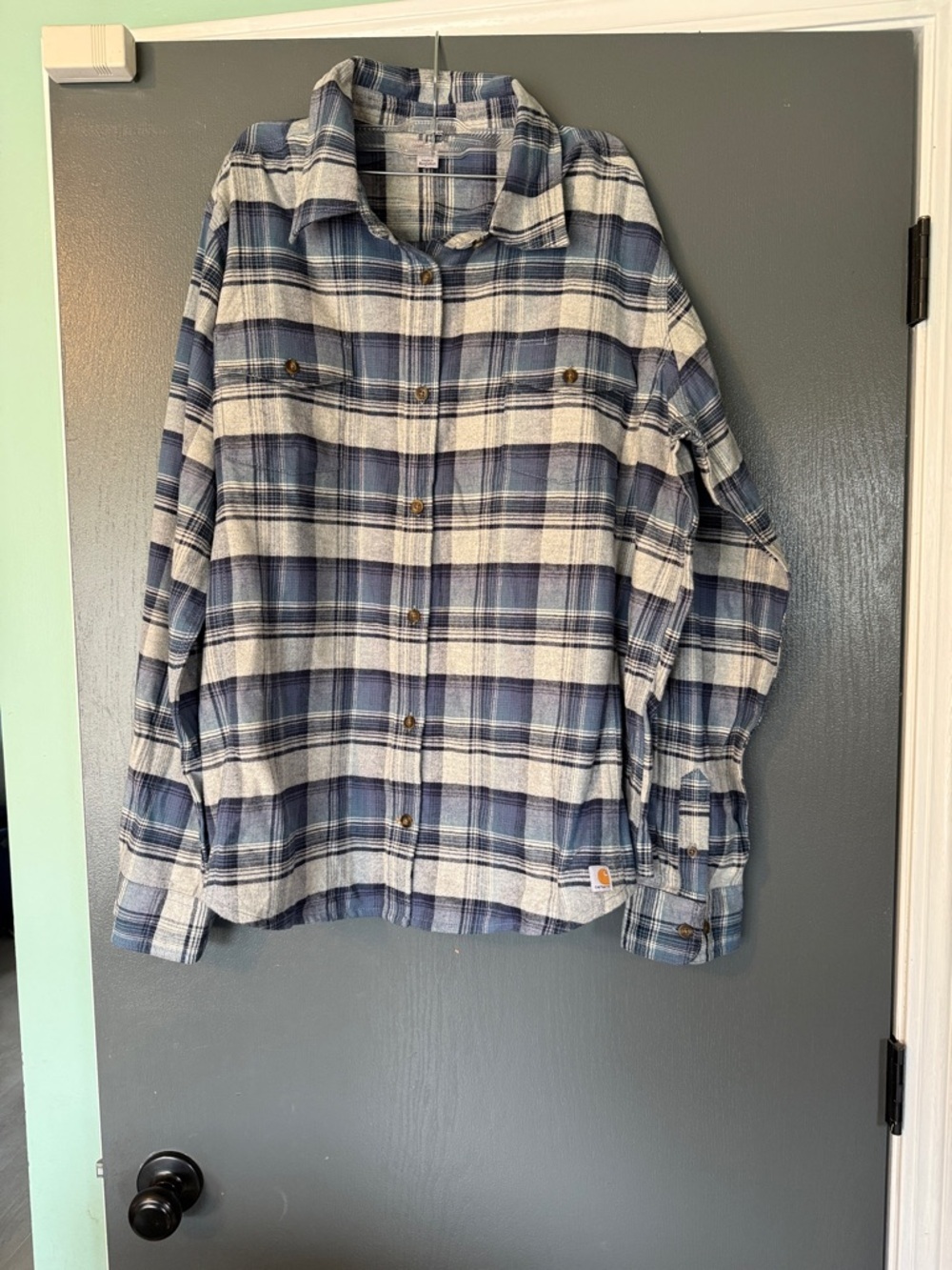 Carhartt Blue and White Plaid Flannel Shirt